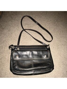 Fossil Black Leather Crossbody with Silver Hardware